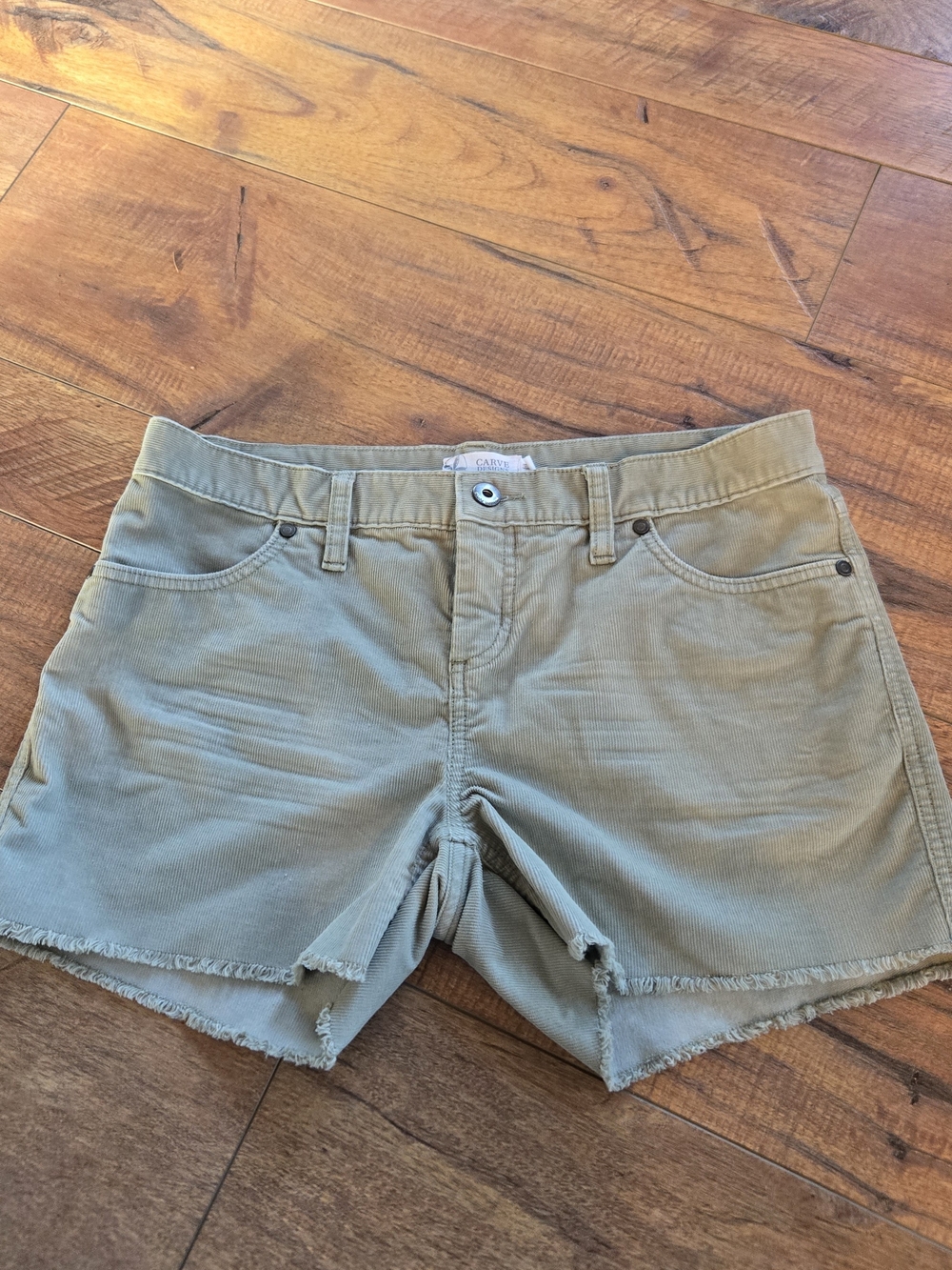 Carve Designs Olive Green Frayed Hem Jean Shorts